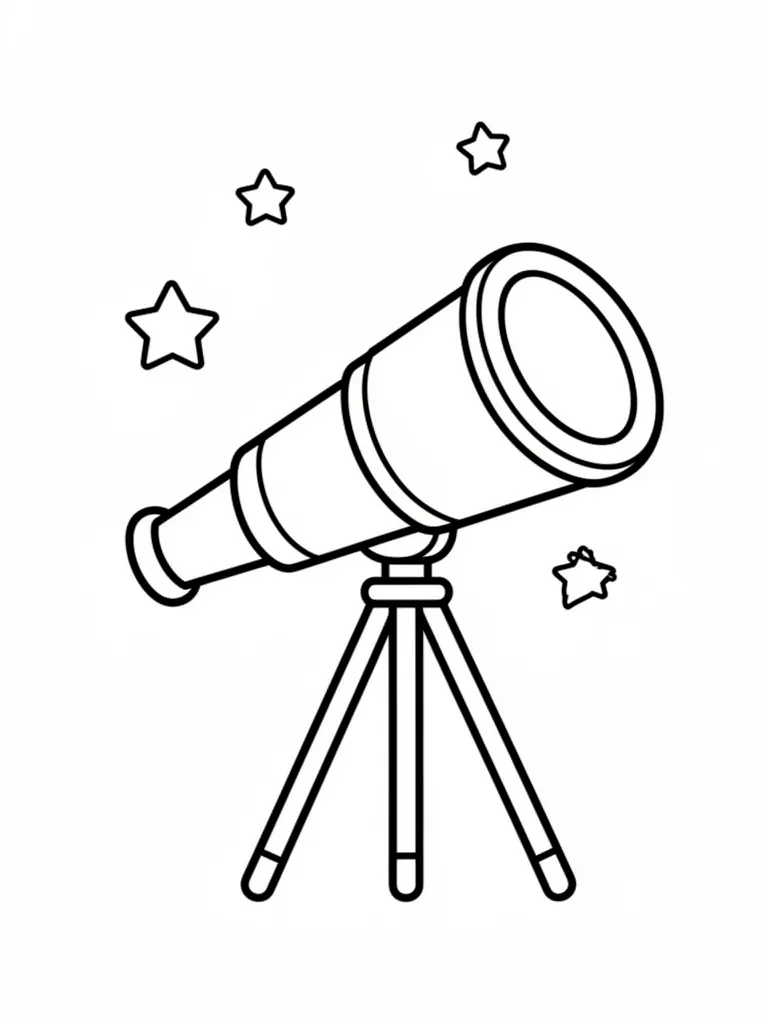 Coloriage Télescope qui observe les étoiles kawaii – coloriage à imprimer gratuit