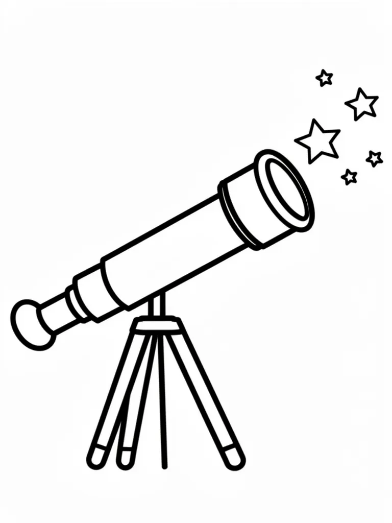 Coloriage Télescope qui observe les étoiles pour maternelle à imprimer