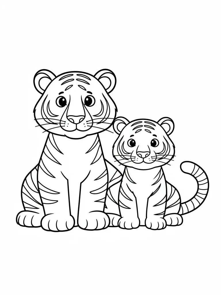 Coloriage Tigre en famille – coloriage à imprimer gratuit