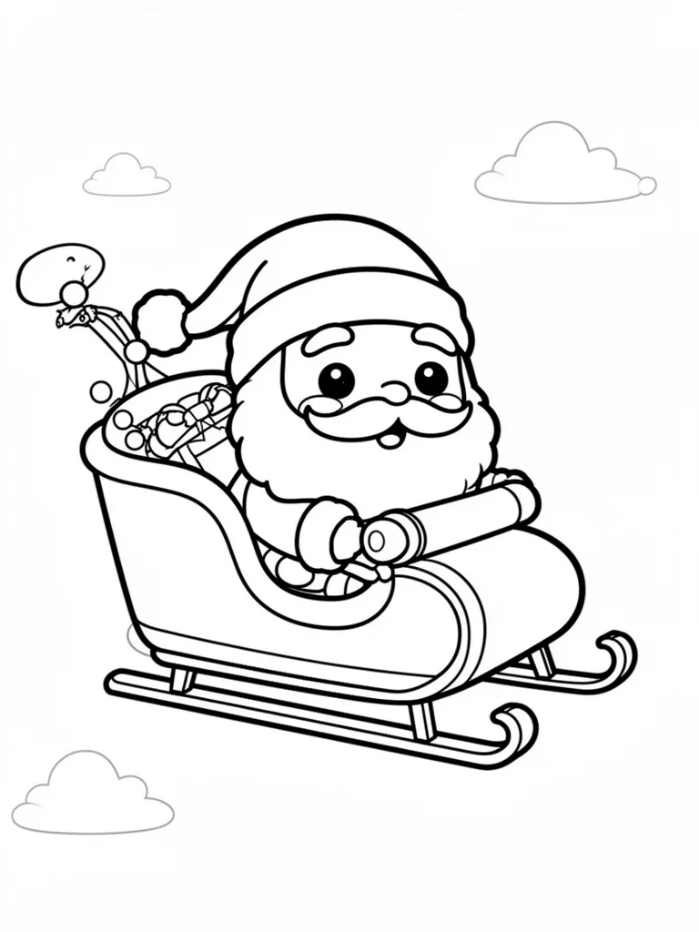 Coloriage Traîneau volant dans le ciel kawaii à imprimer
