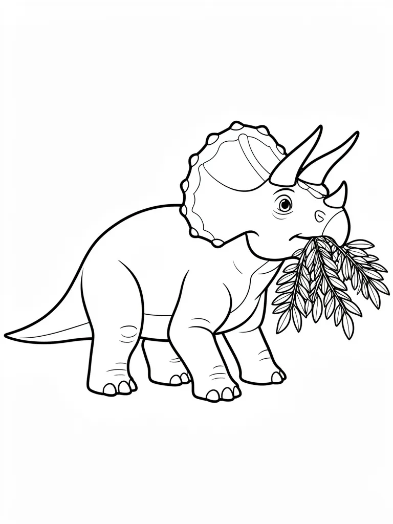 Coloriage Tricératops mangeant des feuilles à imprimer
