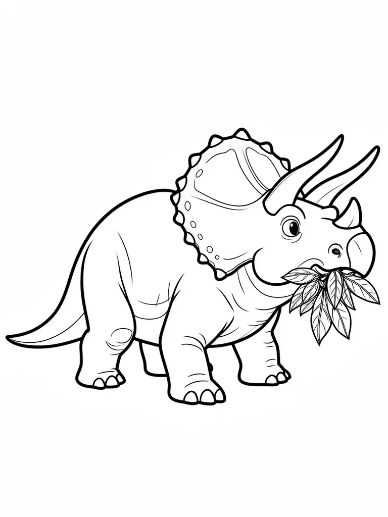 Coloriage Tricératops mangeant des feuilles détaillé à imprimer