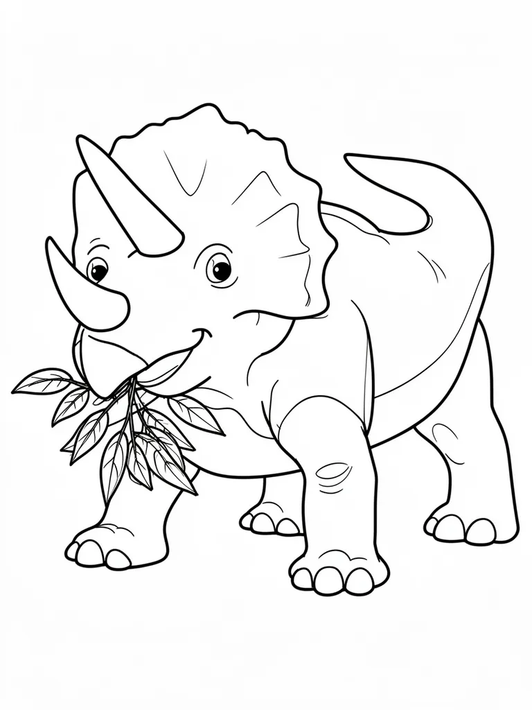 Coloriage Tricératops mangeant des feuilles facile à imprimer