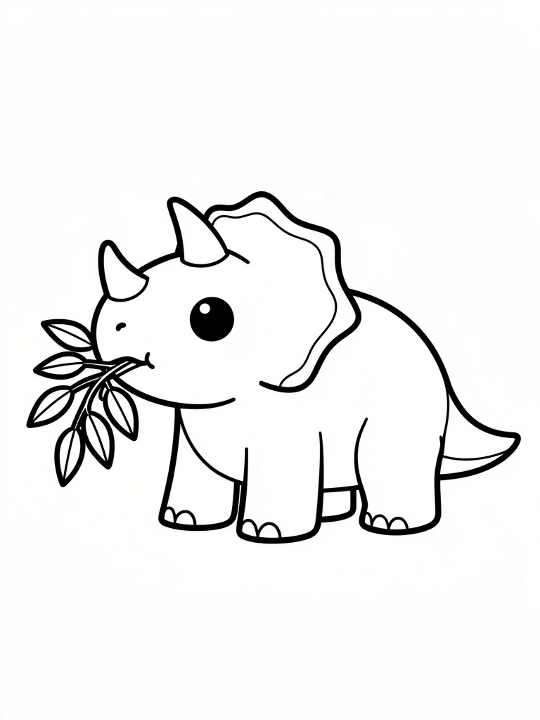 Coloriage Tricératops mangeant des feuilles kawaii à imprimer