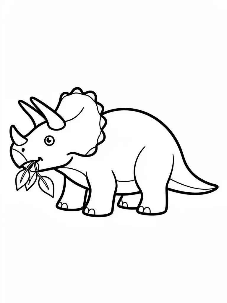 Coloriage Tricératops mangeant des feuilles pour maternelle à imprimer
