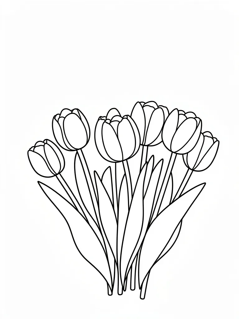 Coloriage Tulipes en rangée – coloriage à imprimer gratuit