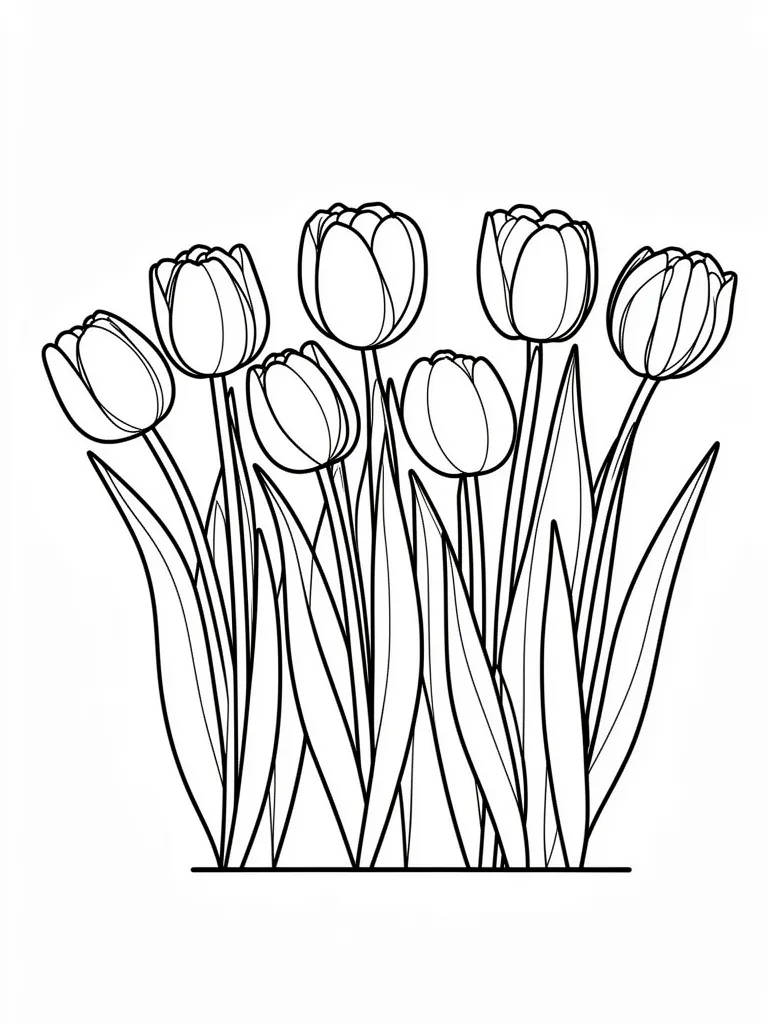 Coloriage Tulipes en rangée détaillé – coloriage à imprimer gratuit