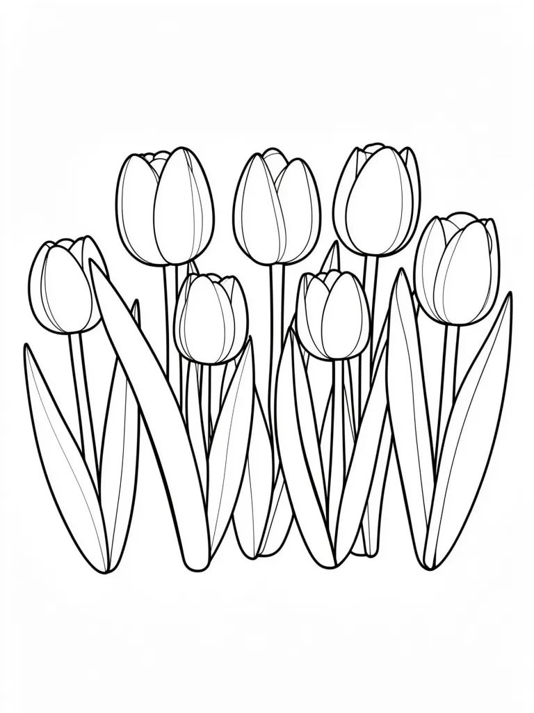 Coloriage Tulipes en rangée facile – coloriage à imprimer gratuit