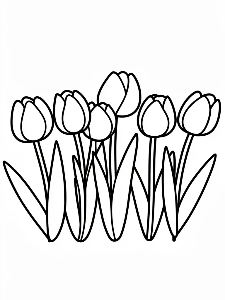Coloriage Tulipes en rangée pour maternelle – coloriage à imprimer gratuit