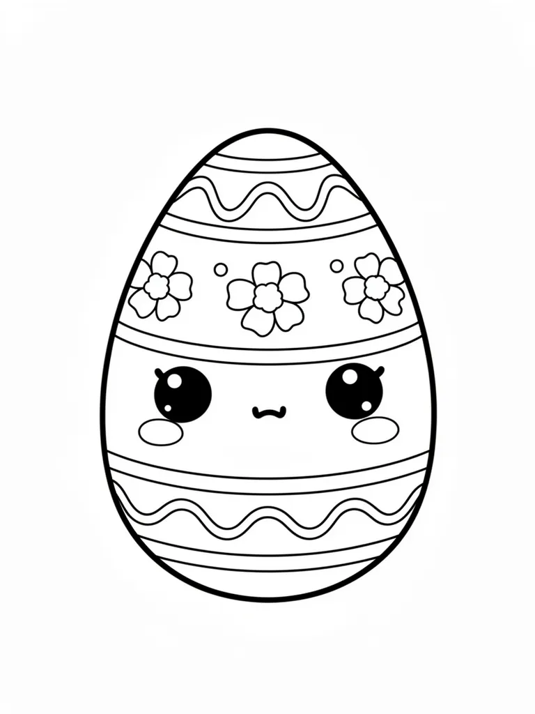 Coloriage Œuf de Pâques décoré kawaii – coloriage à imprimer gratuit