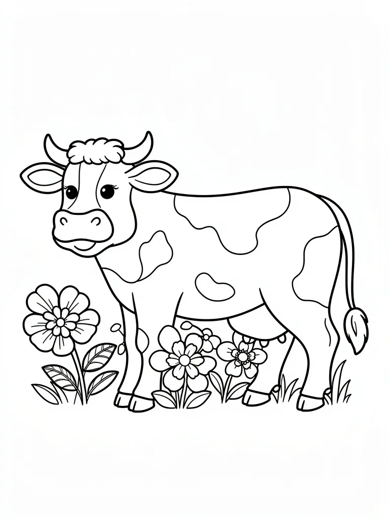 Coloriage Vache avec des fleurs – coloriage à imprimer gratuit