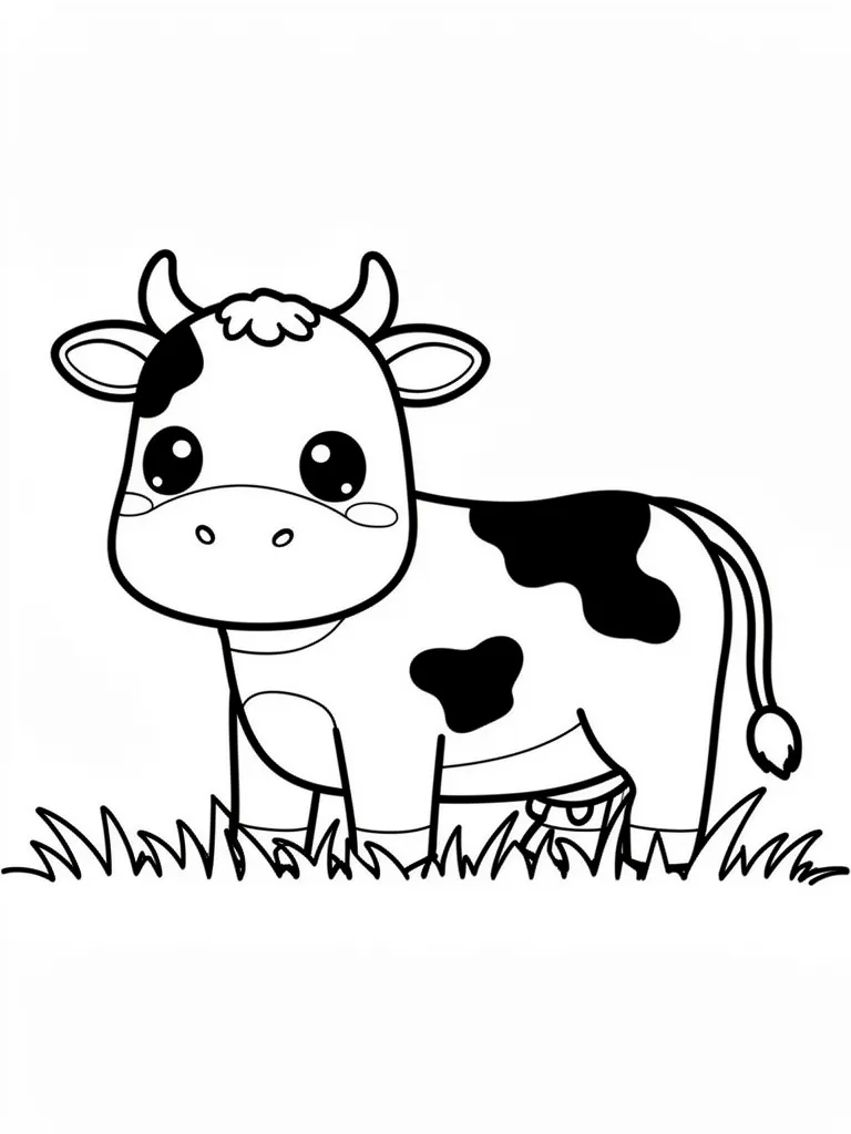 Coloriage Vache dans le pré kawaii – coloriage à imprimer gratuit