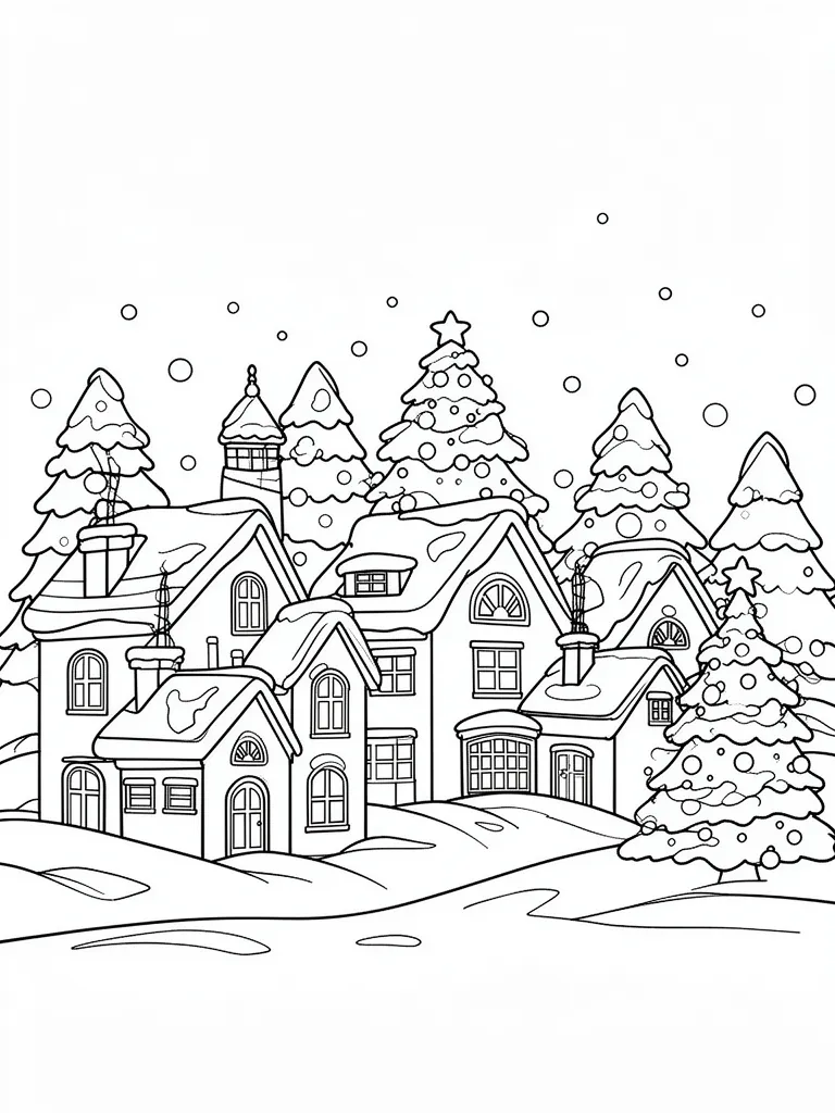 Coloriage Village sous la neige à imprimer