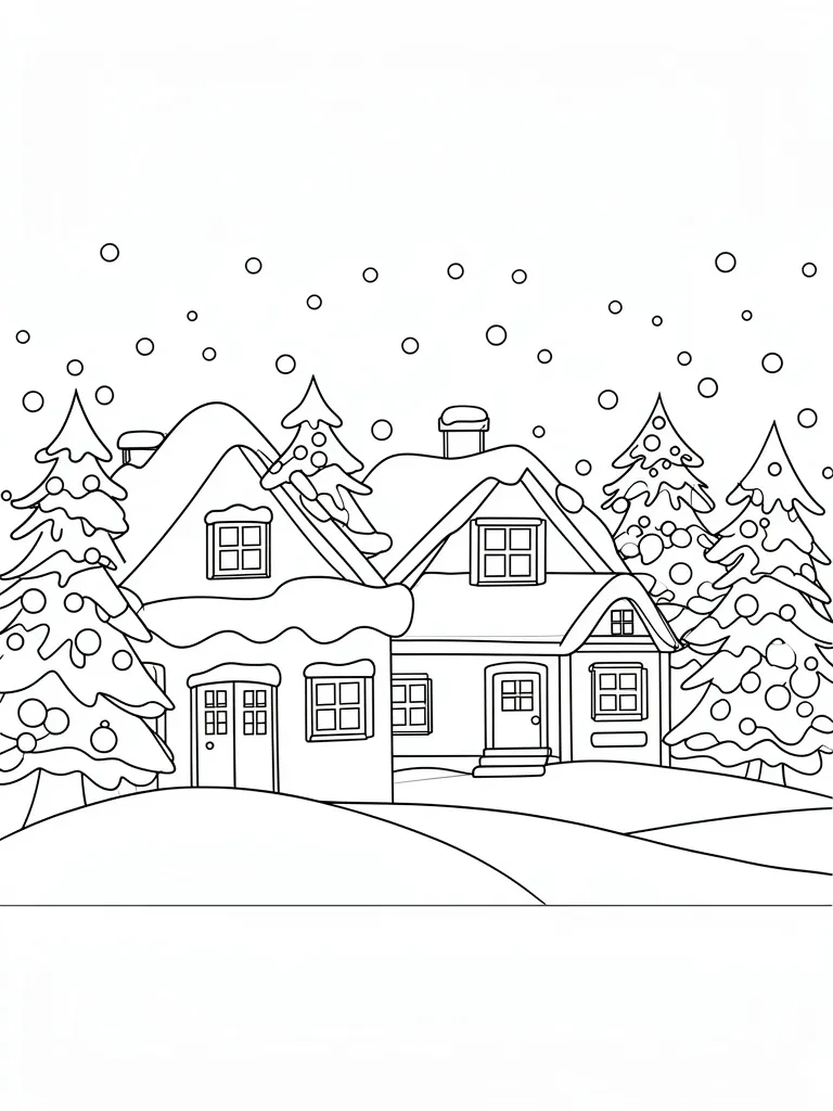 Coloriage Village sous la neige facile – coloriage à imprimer gratuit