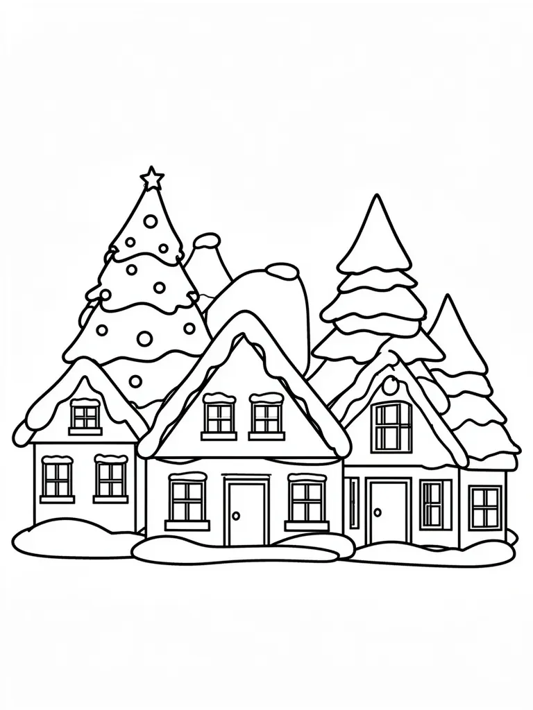 Coloriage Village sous la neige pour maternelle – coloriage à imprimer gratuit