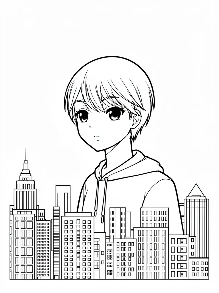 Coloriage Ville manga en fond – coloriage à imprimer gratuit