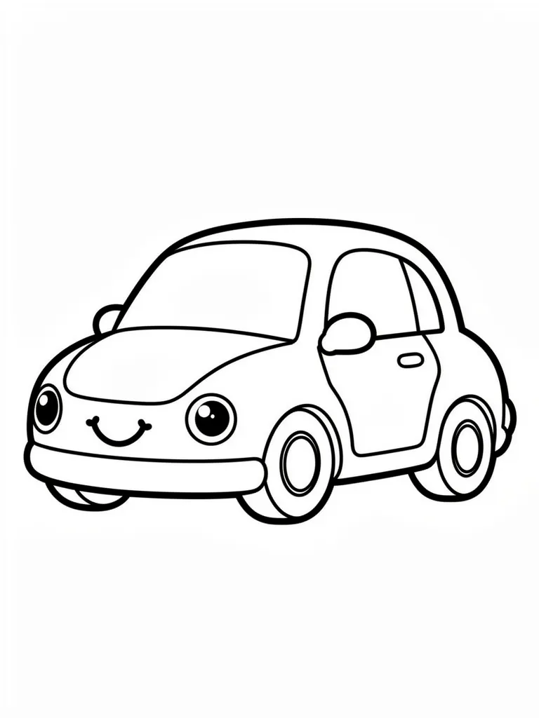 Coloriage Voiture kawaii souriante – coloriage à imprimer gratuit