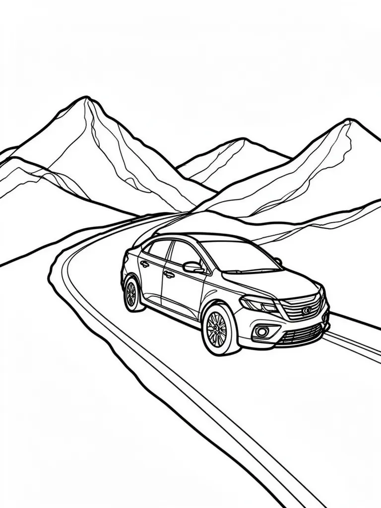 Coloriage Voiture sur une route de montagne – coloriage à imprimer gratuit