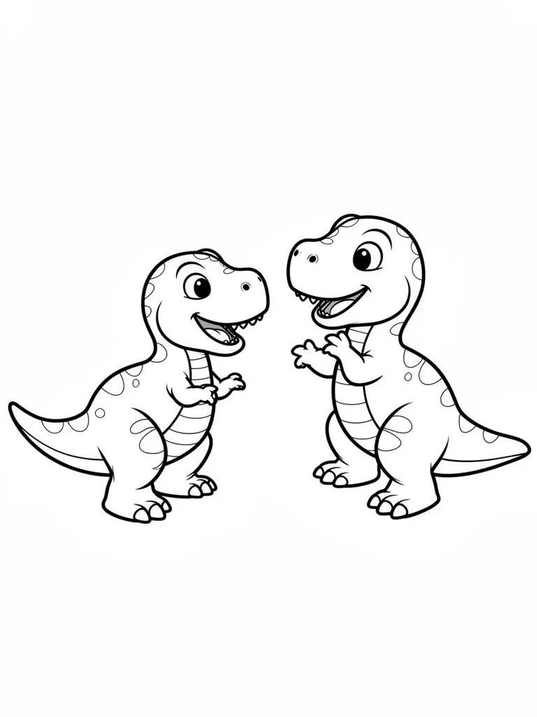 Coloriage Deux dinosaures jouant ensemble à imprimer