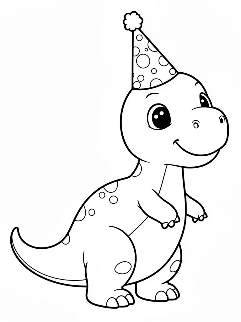 Coloriage Dinosaure mignon portant un chapeau de fête à imprimer