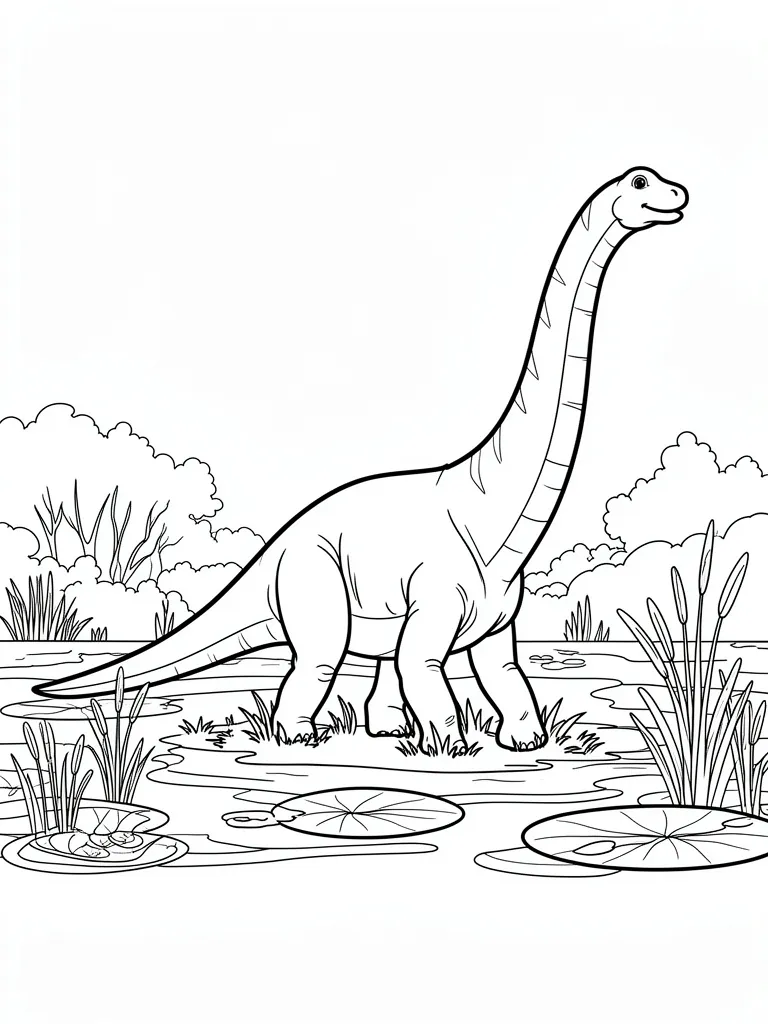 Coloriage Diplodocus marchant dans un marécage à imprimer