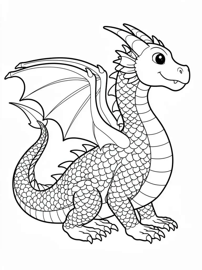Coloriage Dragon coloré avec des écailles arc en ciel à imprimer