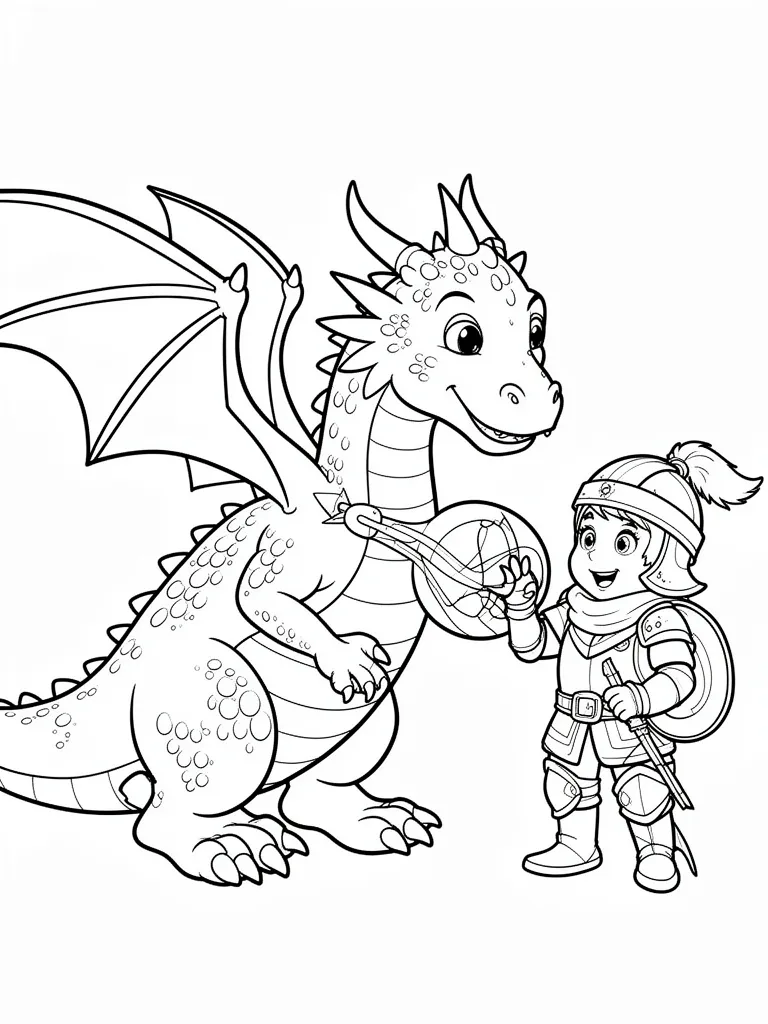 Coloriage Dragon jouant avec un chevalier ami à imprimer