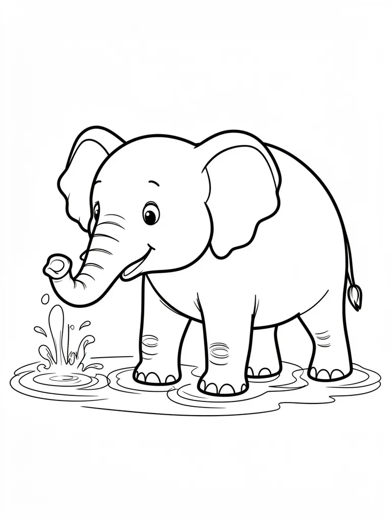 Coloriage Éléphant jouant dans l eau avec sa trompe à imprimer