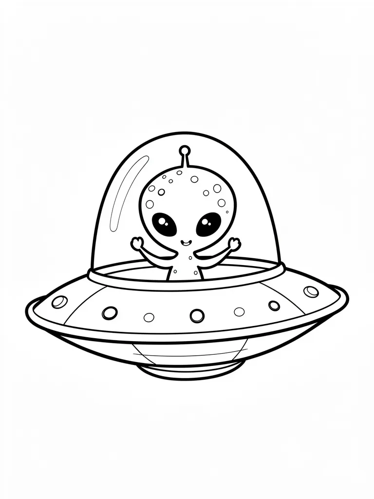 Coloriage Extraterrestre mignon dans sa soucoupe volante à imprimer