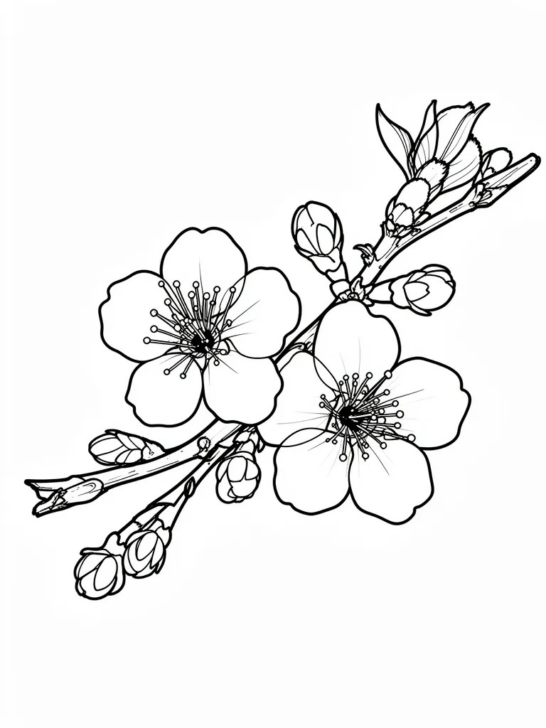 Coloriage Fleur de cerisier sur une branche japonaise à imprimer