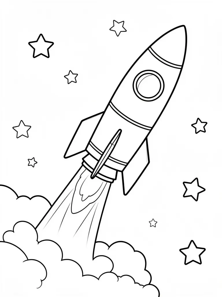 Coloriage Fusée décollant vers les étoiles à imprimer