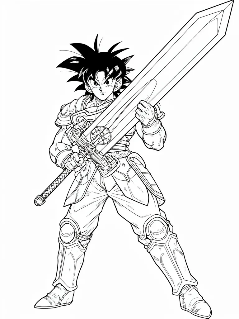 Coloriage Guerrier manga avec une épée géante à imprimer