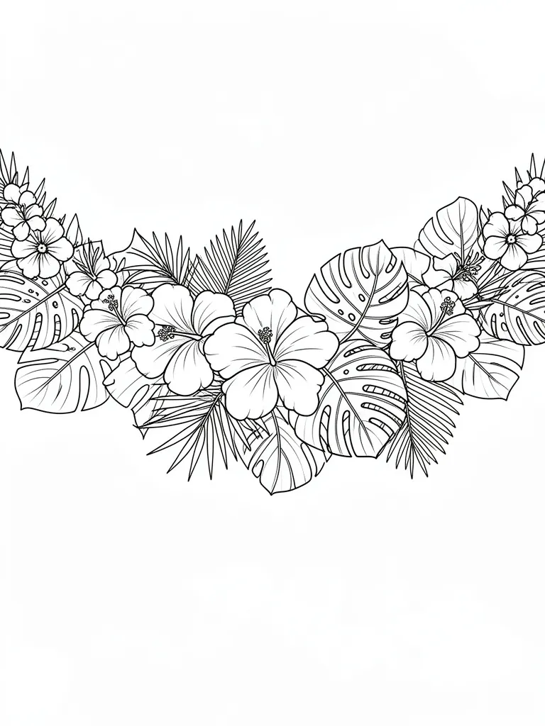 Coloriage Guirlande de fleurs tropicales à imprimer