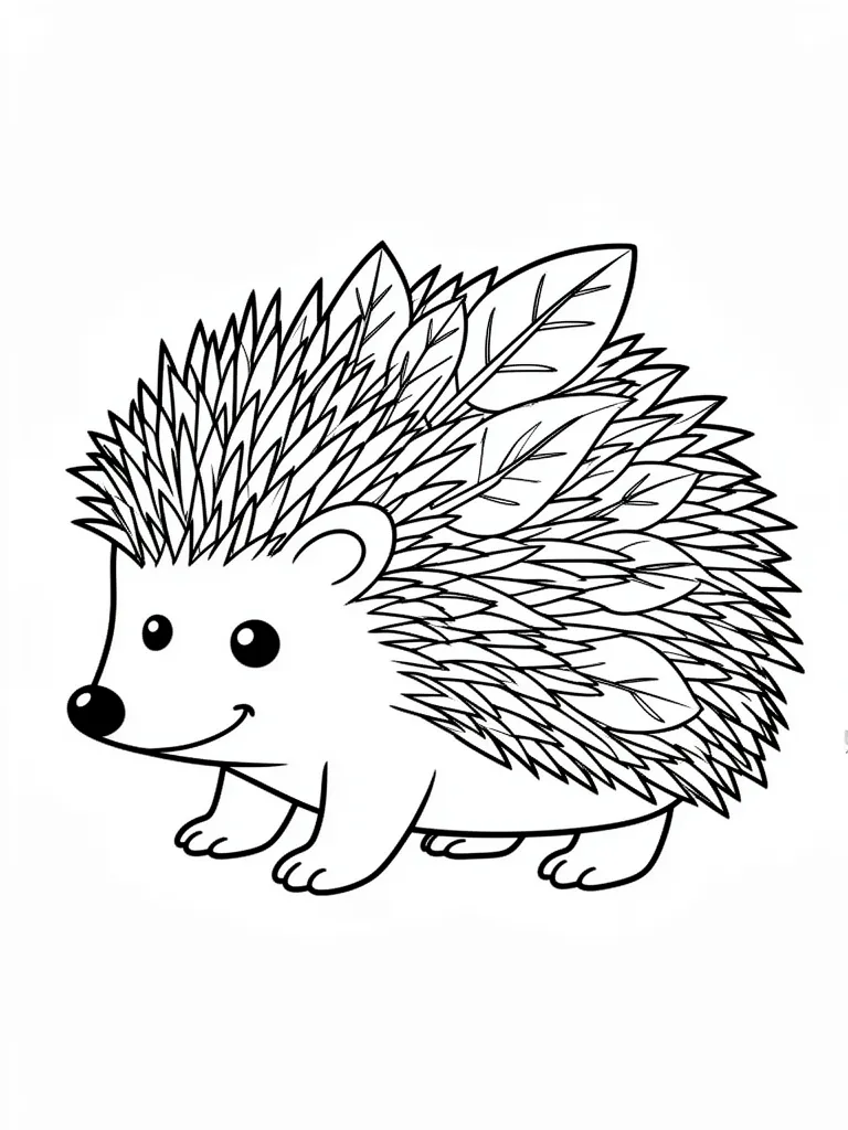 Coloriage Hérisson avec des feuilles sur le dos à imprimer