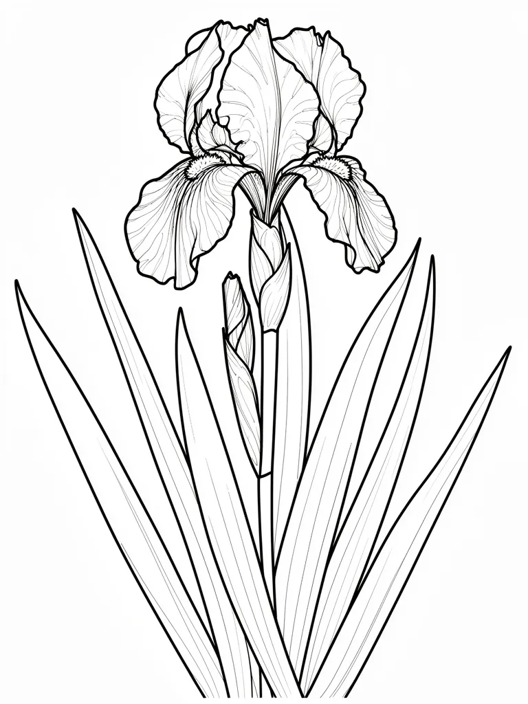 Coloriage Iris violet dans un jardin botanique à imprimer