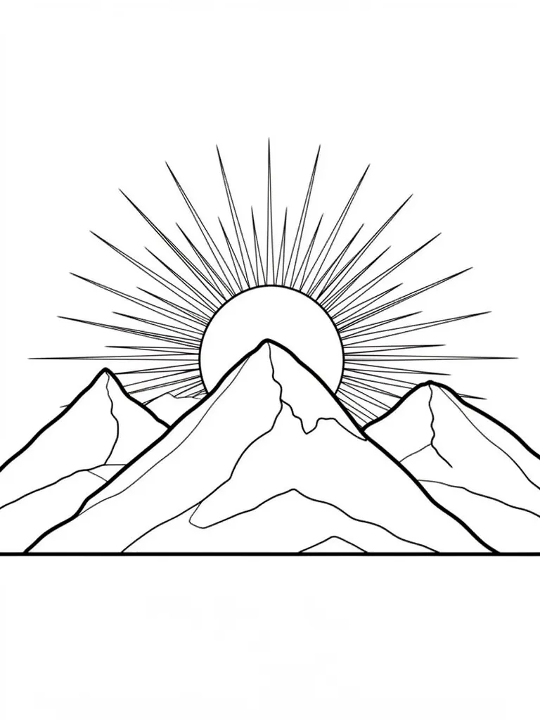 Coloriage Lever de soleil derrière une chaîne de montagnes à imprimer
