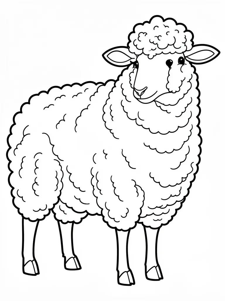 Coloriage Mouton avec une grosse toison bouclée à imprimer