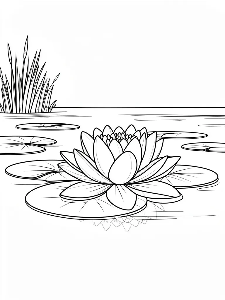 Coloriage Nénuphar sur un étang paisible à imprimer