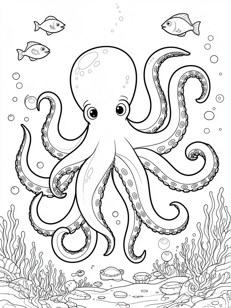 Coloriage Pieuvre géante dans les profondeurs de l océan à imprimer