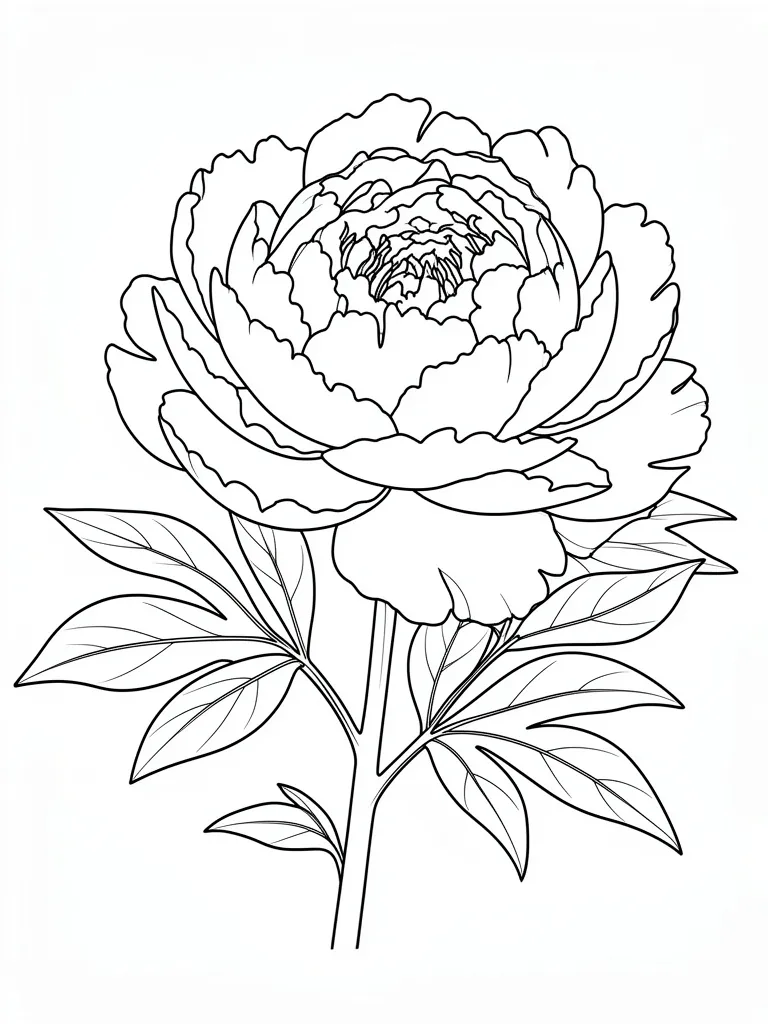 Coloriage Pivoine en pleine floraison à imprimer