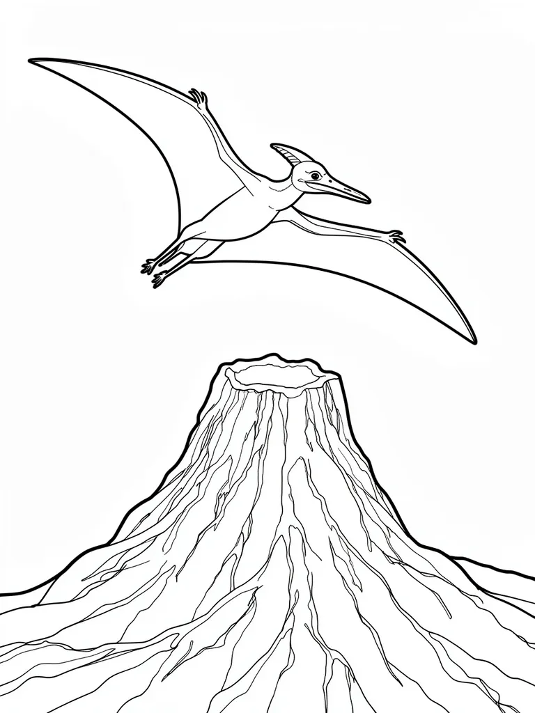 Coloriage Ptéranodon volant au dessus d un volcan à imprimer