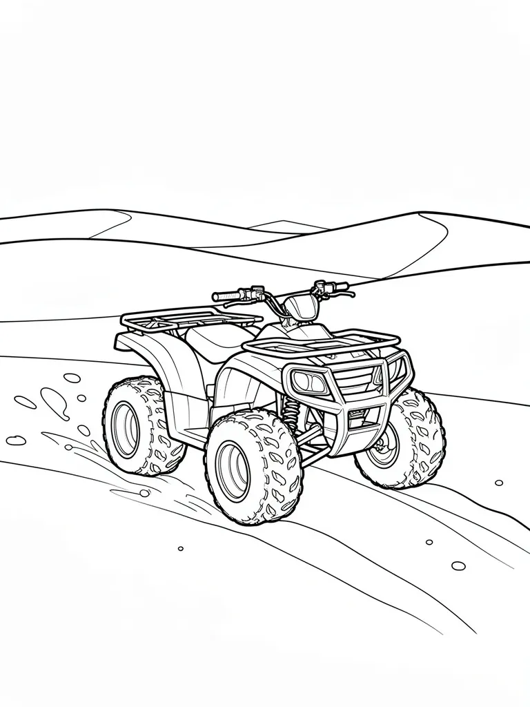 Coloriage Quad roulant dans les dunes de sable à imprimer