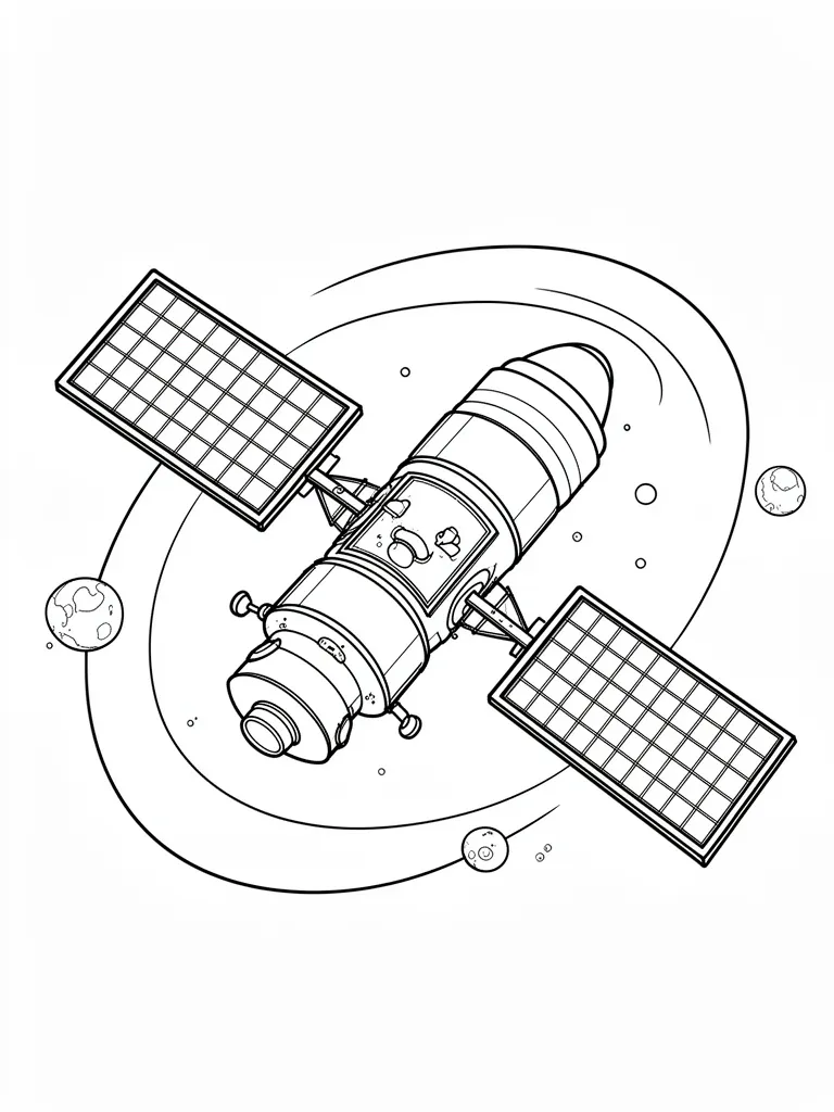 Coloriage Satellite en orbite avec des panneaux solaires à imprimer
