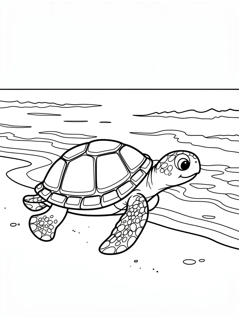 Coloriage Tortue se promenant au bord de la mer à imprimer