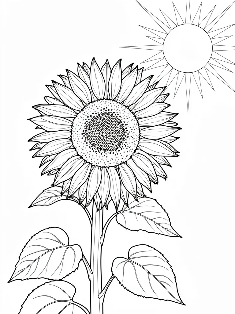 Coloriage Tournesol géant face au soleil à imprimer
