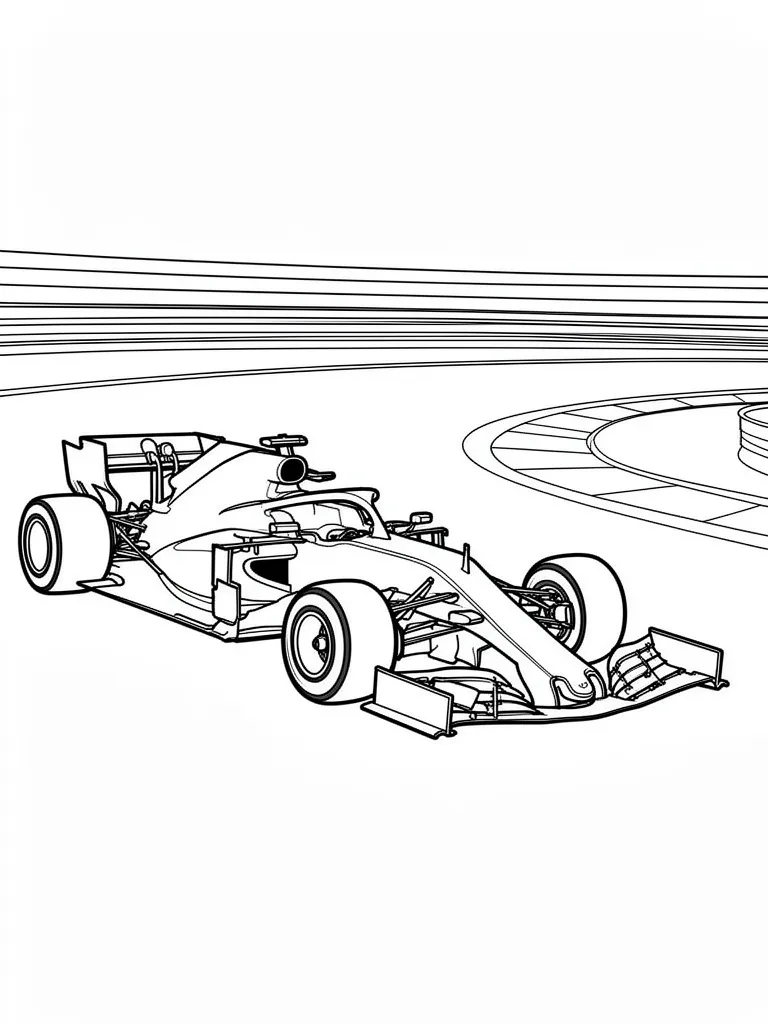 Coloriage Voiture de course sur un circuit de Formule 1 à imprimer